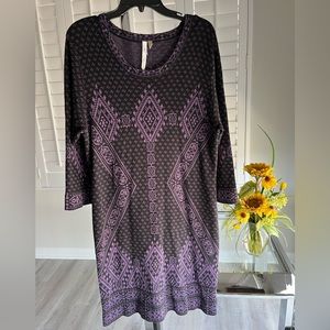 NY COLLECTION Long Sleeve Purple & Black Scoop Neck Sweater Dress Size XL